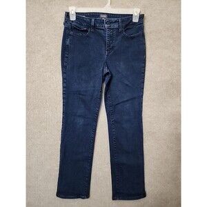 NYDJ Marilyn Straight Jeans Womens 10 Petite Blue Dark Wash Slimming Stretch